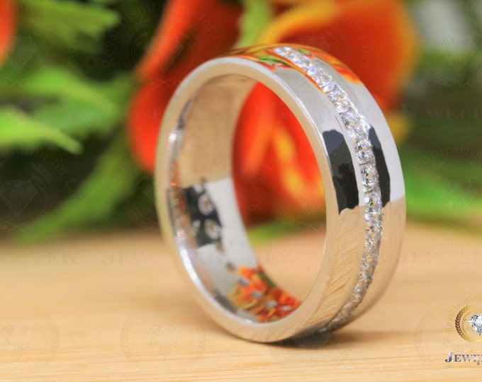 8.0MM Channel Setting Colorless Moissanite Wedding Band /4.78CTW Round Moissanite Full Eternity Band /14K White Gold Moissanite Band For Her