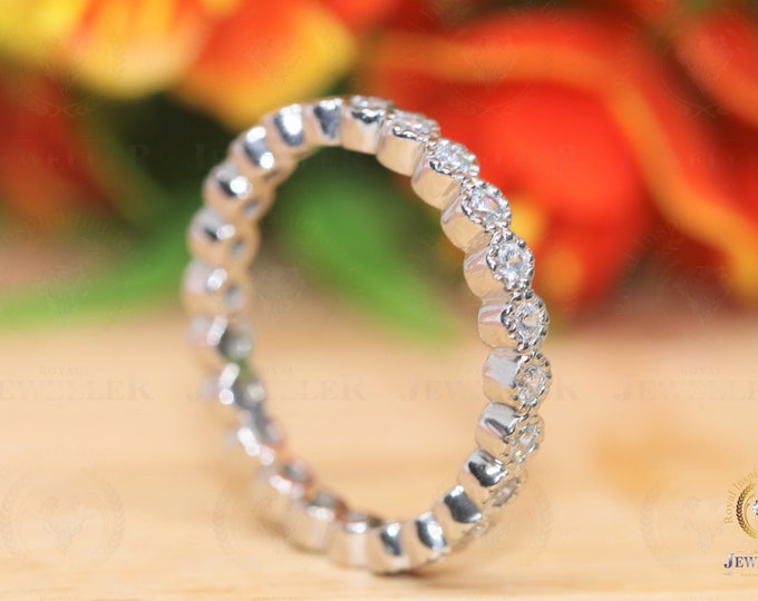 2.23CTW Round Cut Colorless Moissanite Channel Eternity Band, Matching Wedding Band, Stackable Band, Eternity Band For Her, Anniversary Band
