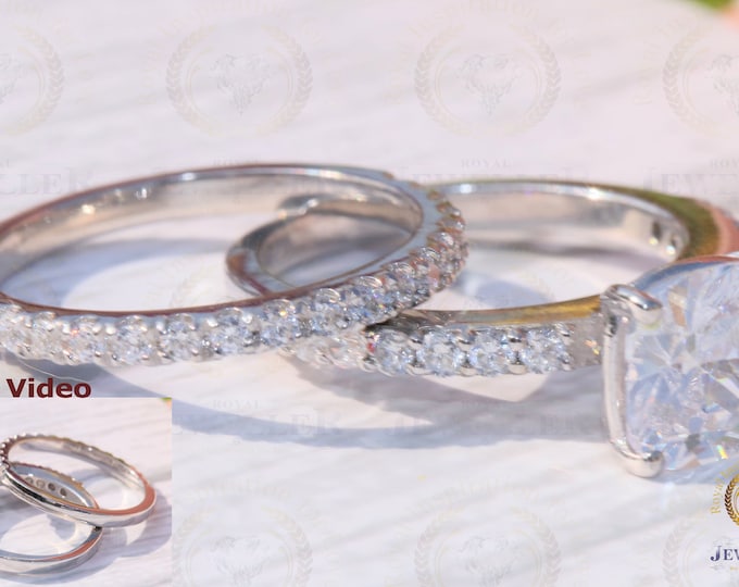2.23Ct Cushion Colorless Moissanite Ring set , Solitaire Engagement Ring Wedding Bridal Ring set ,Moissanite Forever Promise Gold Ring set