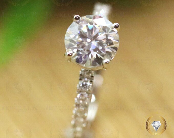 2.89CTW Round Cut VVS1 Colorless Moissanite Solitiare Accent Ring, Solitaire Delicate Ring, Wedding Ring For Her, Anniversary Ring For Gift