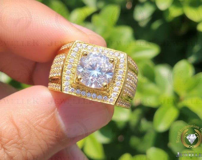 VVS1 Moissanite Engagement Ring, 14K Gold Anniversary & Wedding Men's Ring