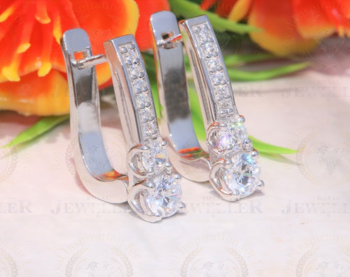 2.67CTW Colorless Round Cut Moissanite Real Alternate Diamond Hoop Sparkle Earring, Women's Daily Wear Earring, Minimalist Earring For Her