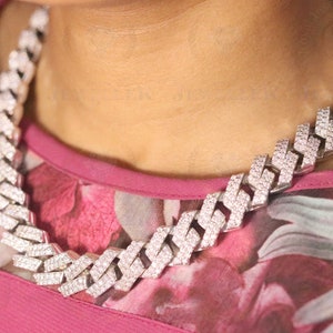 16mm 52CTW  VVS1/Colorless Moissanite Miami Cuban Chain, Hip Hop Monaco Cuban Link Chain Necklace, Iced Out 22" Chain White Gold Plated
