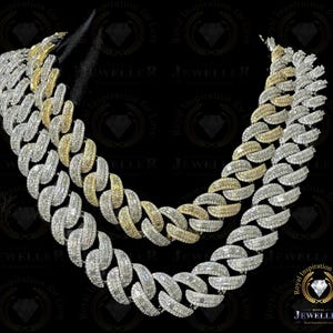 58.92CT VVS1 Moissanite Miami 2 Tone Cuban Chain, Alternate Real Diamond Men's Hip Hop Cuban Link Cuban, Iced Out Cuban Yellow Gold Plated