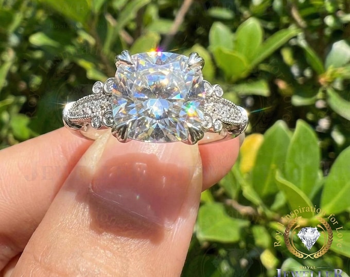 4.21CT Elongated Cushion Moissanite Engagement Ring, 14k Solitaire Bridal Set