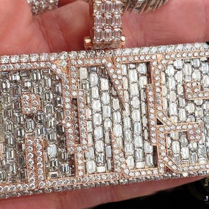 Hip Hop Iced Out Custom RNG Pendent 19.76Ctw VVS1 Colorless Emerald & Round Cut Moissanite, Miami Hip Hop Custom Pendent,3.6"X2.7" Pendent