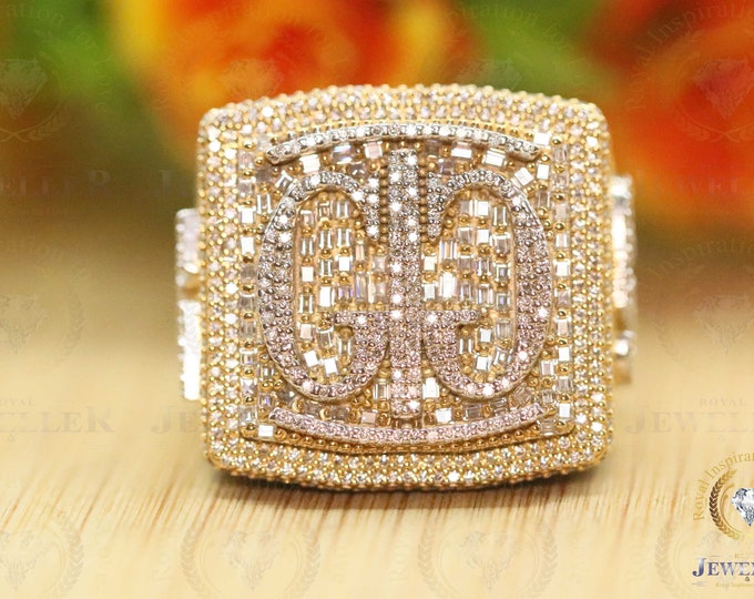 Custom VVS1 Colorless Moissanite Miami Ring, Hip Hop Custom Number/Name/ Logo Ring,Iced Out Ring, Baguette Cut Moissanite Ring For Men/Women
