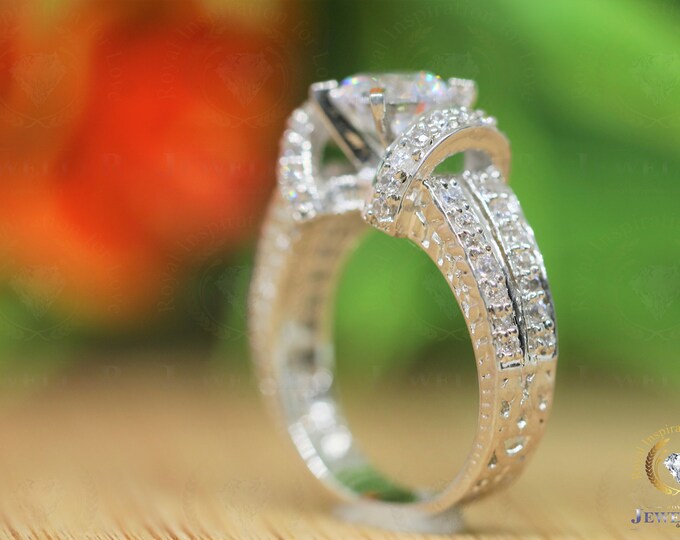 3.17Ctw Round Colorless Moissanite Delicate Ring/ Dual Shank Solitaire Ring/ 14K White Gold Engagement Ring/ Anniversary Ring For Her