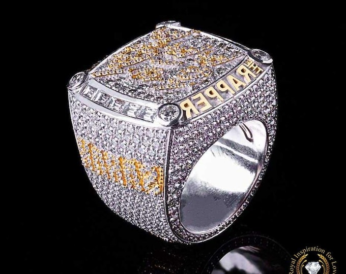 Hip Hop Ring, VVS1 Colorless Round & Baguette Moissanite Miami Ring, Hip Hop Custom Number/Name/ Logo Ring,Iced Out Ring For Men/Women