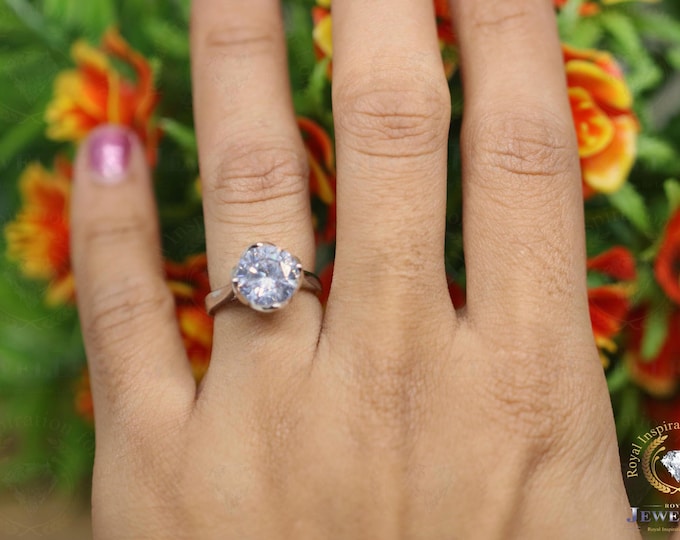 4.45Ct Round Forever One Moissanite Engagement Ring, Moissanite Wedding Ring, Moissanite Tulip Six-Prong Cathedral Solitaire Engagement Ring