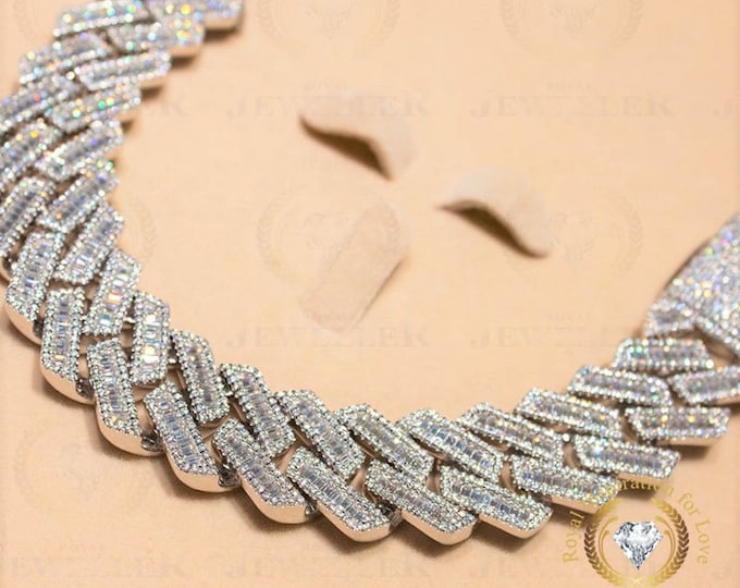 Iced Out VVS 38CTW Colorless Sparkle Moissanite Hip Hop Bust Down 20MM Baguette Moissanite Alternate Real Dimond Cuban Link Bracelet For Men