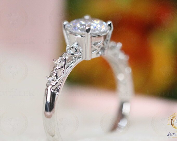 3.67CTW Genuine Colorless Moissanite Engagement Ring, 14K White Gold Ring, Wedding Ring, Unique Ring, Promise Ring, Solitaire Ring, Antique