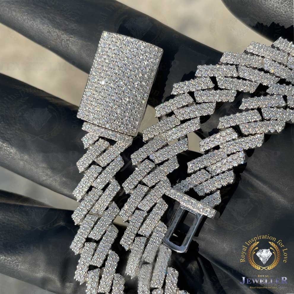 Men's 16mm Miami Cuban Link Chain Bracelet - H Letter Iced Out With Rhinestones, White Gold Plated, Hip Hop Style By Metallurgy
