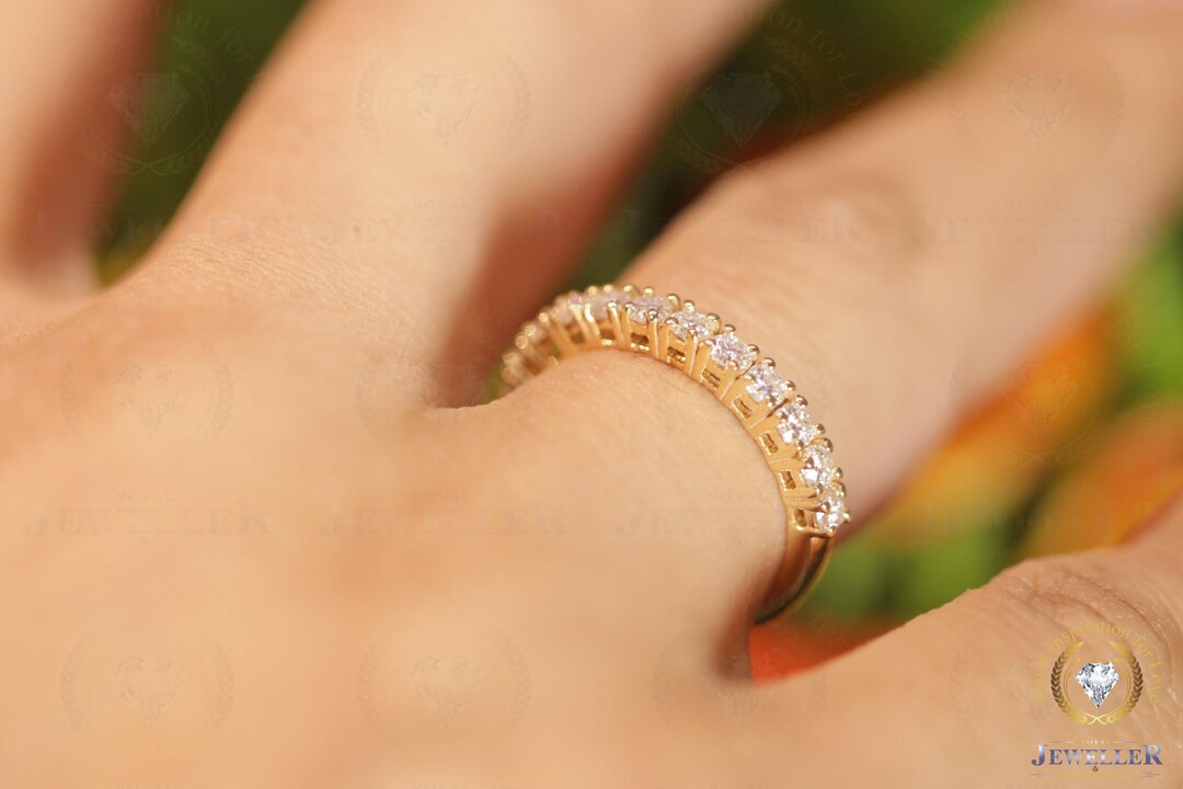 14K Yellow Gold Full Eternity Moissanite Band | VVS1 Anniversary Ring ...