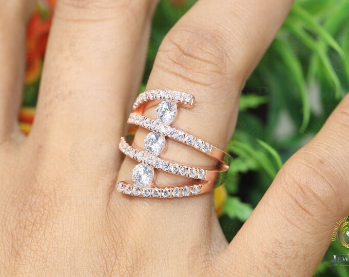 4.21CTW Round Cut Colorless Moissanite Channel Eternity Band, Multi Shank Wedding Band, Rose Gold Eternity Band For Her, Anniversary Band