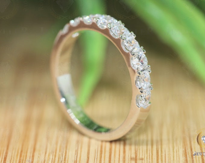 2.67CTW Dual Prong Set Eternity band 14kt White Gold Promise Band, Colorless Moissanite Round Cut Wedding Band, Daily Wear Anniversary Band