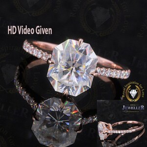 3.45CT Radiant Colorless Authentic Moissanite Engagement Ring, Unique Single Middle Prong, White/Yellow/Rose Gold Ring, Anniversary Ring