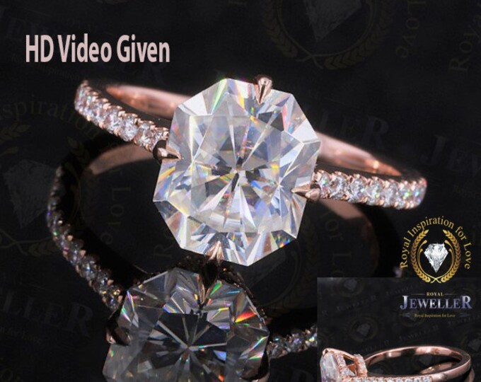 3.45CT Radiant Colorless Authentic Moissanite Engagement Ring, Unique Single Middle Prong, White/Yellow/Rose Gold Ring, Anniversary Ring