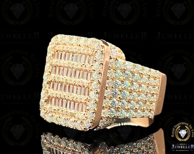 Round & Baguette VVS1 Colorless Moissanite Miami His/Her Ring, Hip Hop Custom Number/Name/ Logo Ring, Iced Out Ring For Men/Women