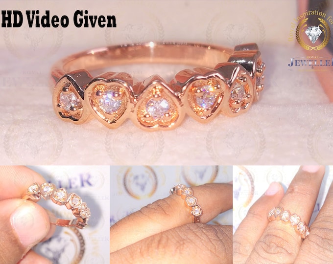 Forever one moissanite wedding band rose gold ring oval cut ring stacking matching band delicate half eternity band ring anniversary ring