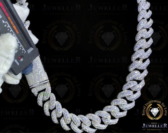 18mm Halo Style Link 78.41CTW Moissanite Miami Link Cuban VVS1/DEF Colorless Moissanite Hip Hop Rapper Iced Out Cuban 925 White Gold Plated