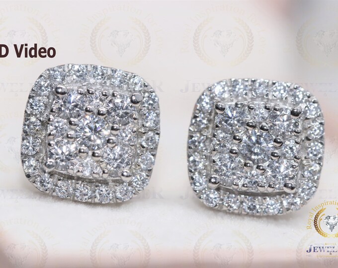 Attractive Cluster Bridal Sparkle Stud Earrings Round Colorless Moissanite 14KT White Gold Wedding Engagement Bridesmaid Earring Set For Her