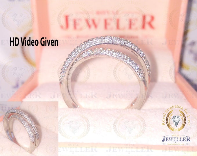 1.12Ct Colorless Moissanite, Crossover Infinity Eternity Wedding Band, Anniversary Gift, White Solid Gold Band, Criss Cross Wedding Band