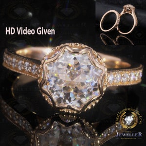 Tulip Style 3.56 CTW Round Jubilee Vintage Cut Colorless Moissanite Ring, Engagement Ring, Wedding Ring, Antique Filigree Gold Channel Set