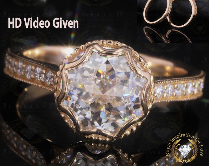 Tulip Style 3.56 CTW Round Jubilee Vintage Cut Colorless Moissanite Ring, Engagement Ring, Wedding Ring, Antique Filigree Gold Channel Set