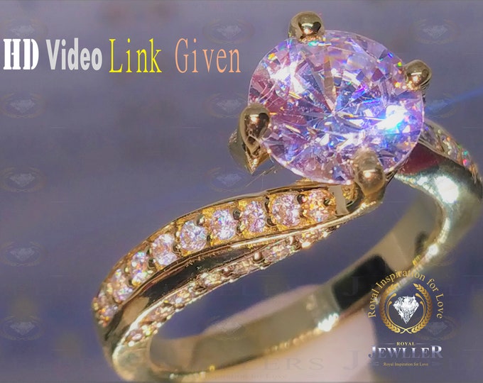 2ct Round Cut Forever One Moissanite Ring Solitaire Ring & Four Prong Engagement Ring, Modern Moissanite Wedding Rings, Handcrafted Rings