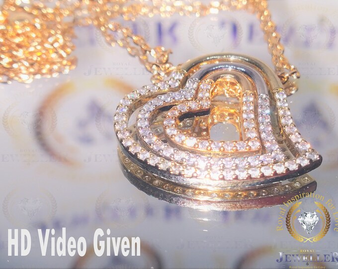 Forever One Moissanite Pendant, Natural Diamond Necklace, Heart Shape Pendant, Dainty Gold Necklace  , 14Kt Gold Solid Pave Setting Pendant