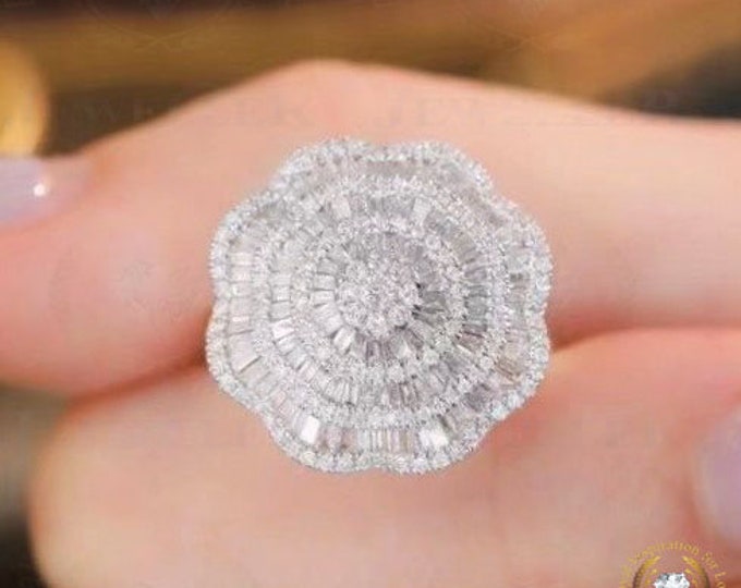 2.79C VS/FG Real Lab Diamond Double Row Grown Diamond Flower Shape Wedding Rings, Anniversay Band, Engagement RIng For Gift 18K Gold Ring