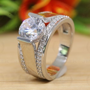 4.56Ctw Round Colorless Heart & Arrow Cut Moissanite Pave Ring/ Certified Moissanite Ring / 14K White Gold Engagement Ring/ Anniversary Ring