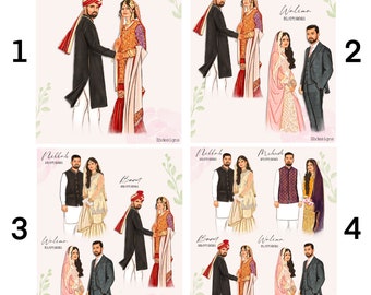 Wedding portrait, Pakistani wedding, Wedding illustration, Desi wedding, gift for wife, anniversary gift, shadi gift, nikkah anniversary