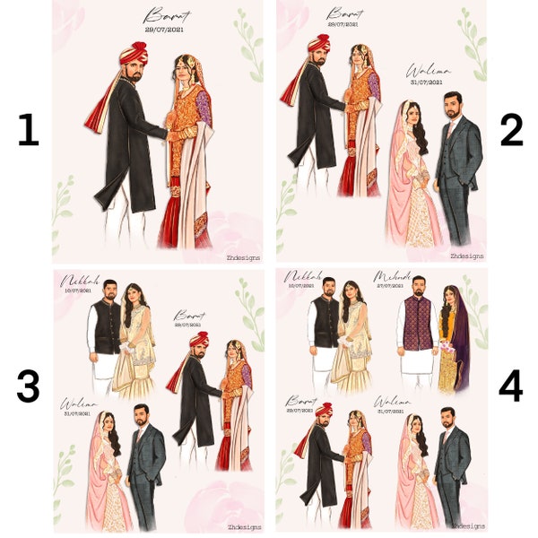 Wedding portrait, Pakistani wedding, Wedding illustration, Desi wedding, gift for wife, anniversary gift, shadi gift, nikkah anniversary