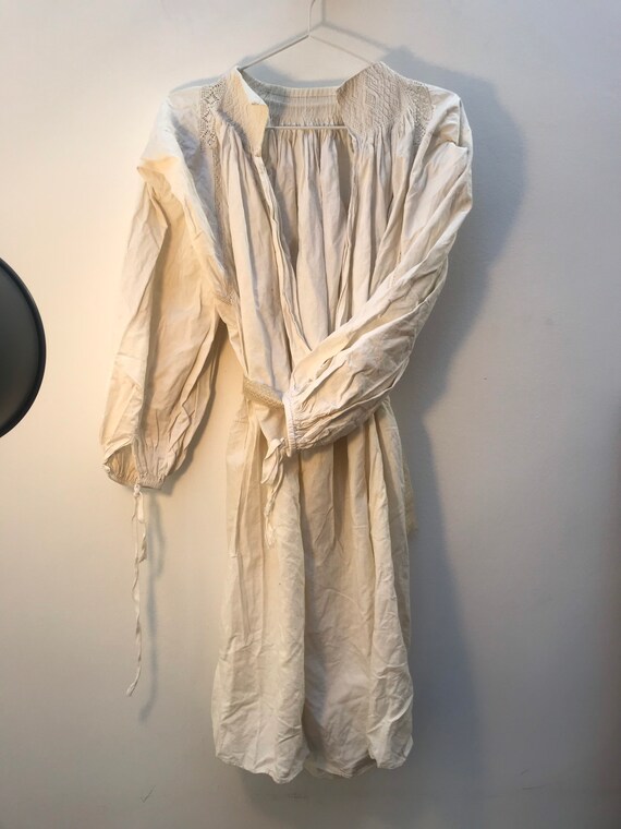Vintage Folk Linen Embroidered White Dress