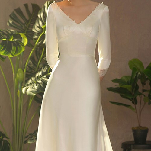 Romantic Satin Wedding Dress Minimalist Ivory Bridal Dress - Etsy