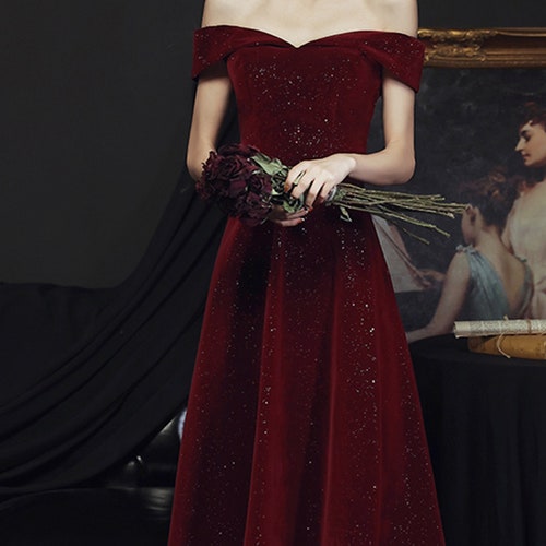 Wine Red off Shoulder Prom Dress Long 