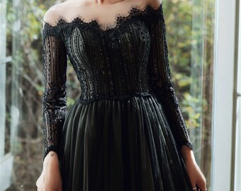 black gothic prom dress