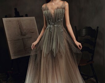 green and grey dress