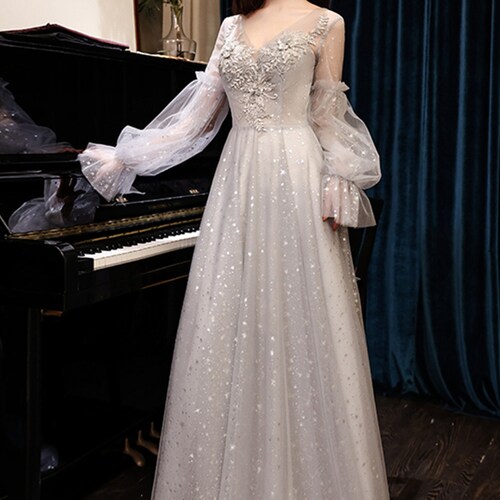 Long Sleeve Prom Dress Lace Applique 