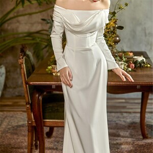 Off Shoulder Satin Bridal Dress Minimalist Wedding Dress Elegant ...