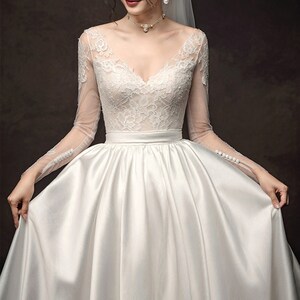 Elegant Lace Embroidery Wedding Dress Satin Cathedral Train - Etsy