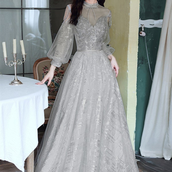 Blue Grey Dress Etsy