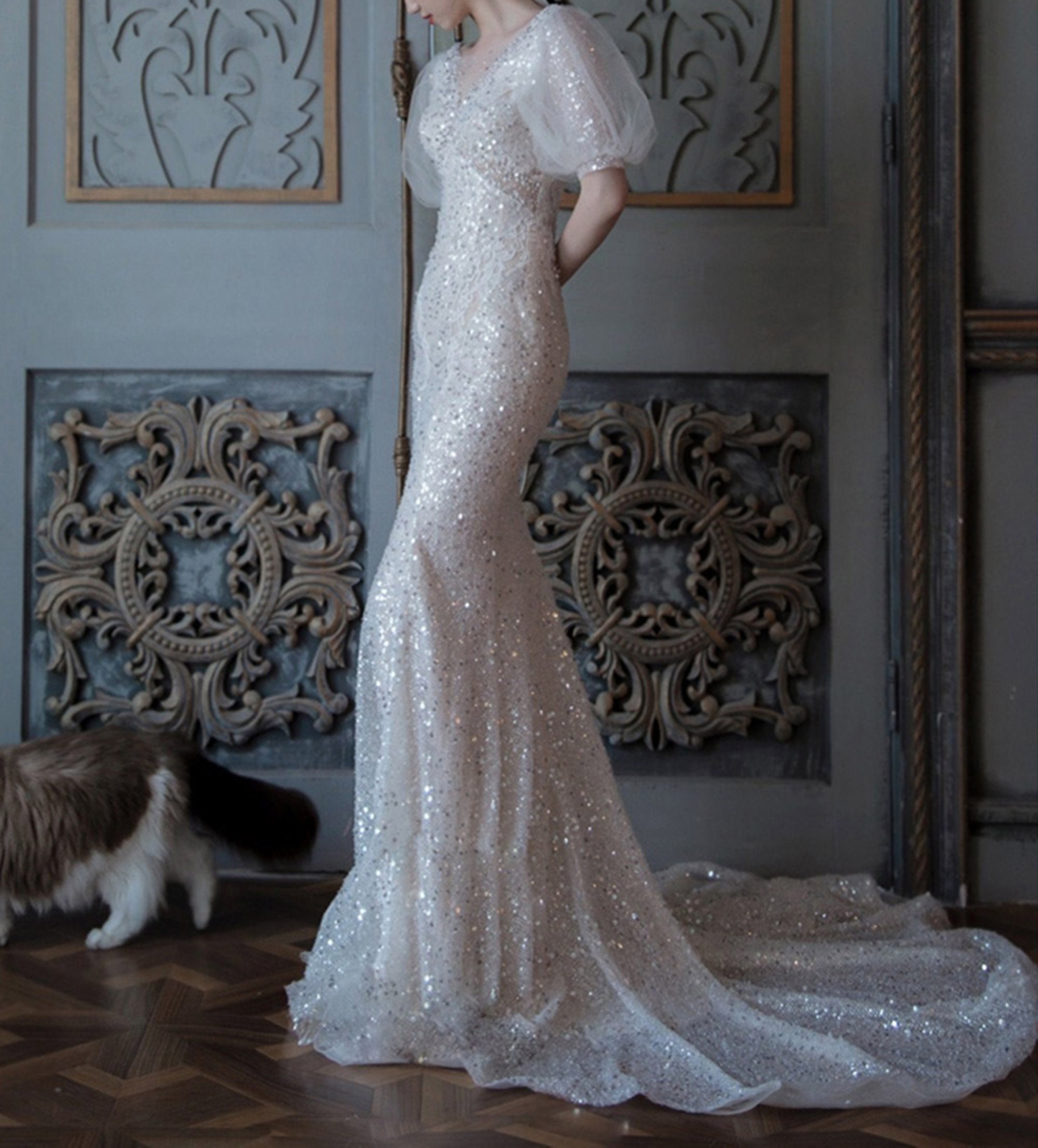 Mermaid sparkle wedding clearance dress