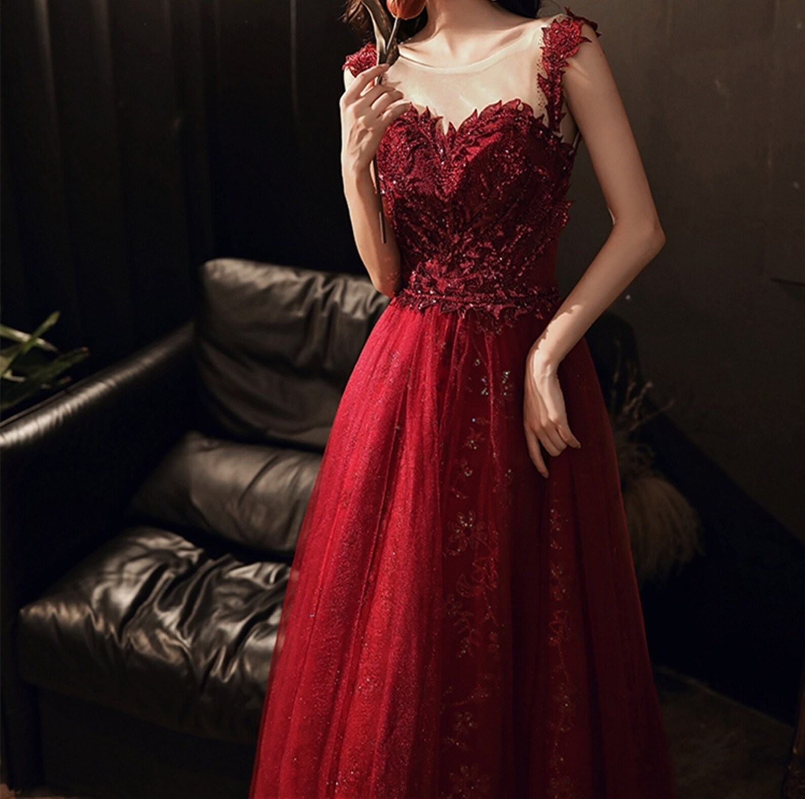 Wine Red Prom Dress Sparkly Evening Dress Beading Applique Etsy