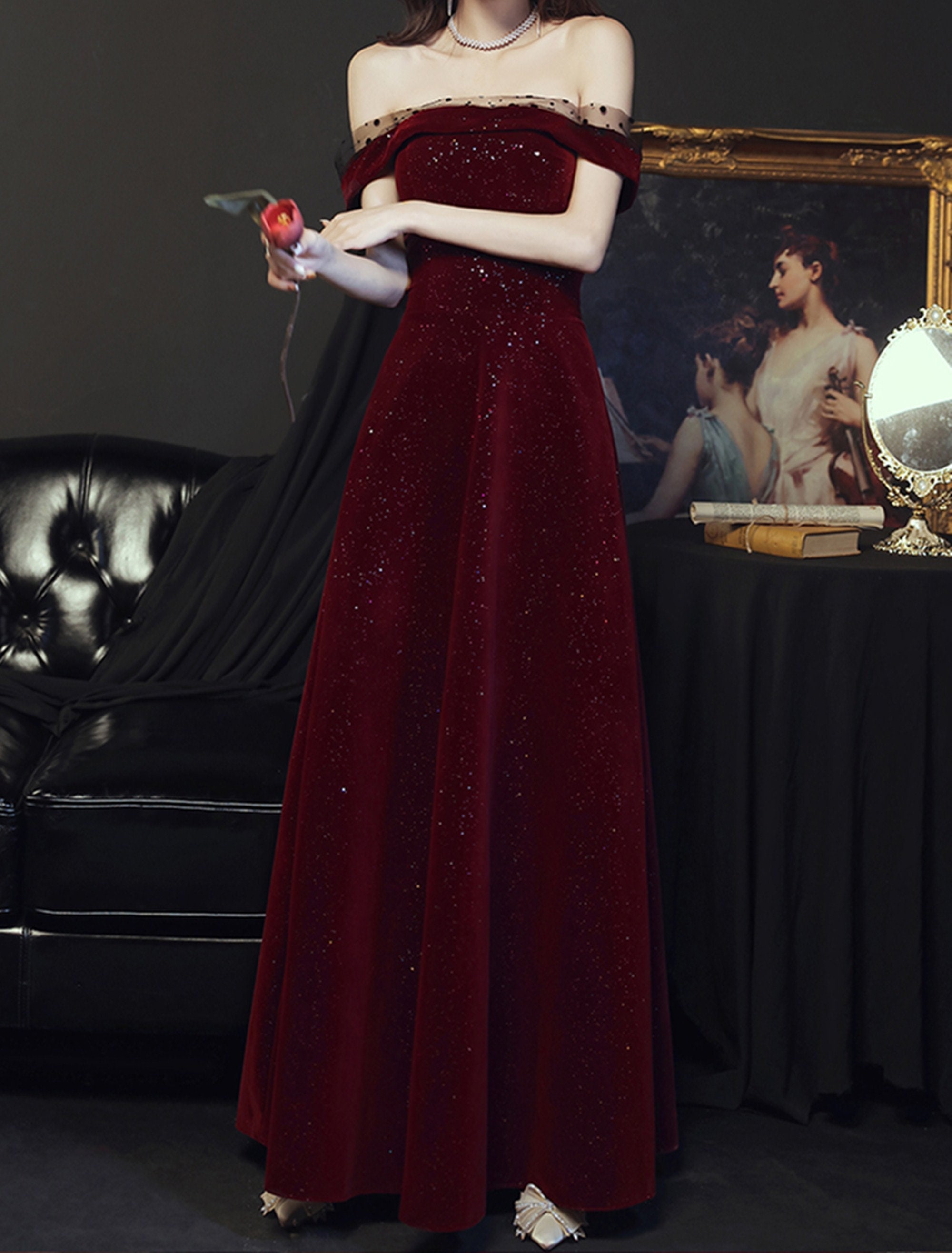 dark red long dress