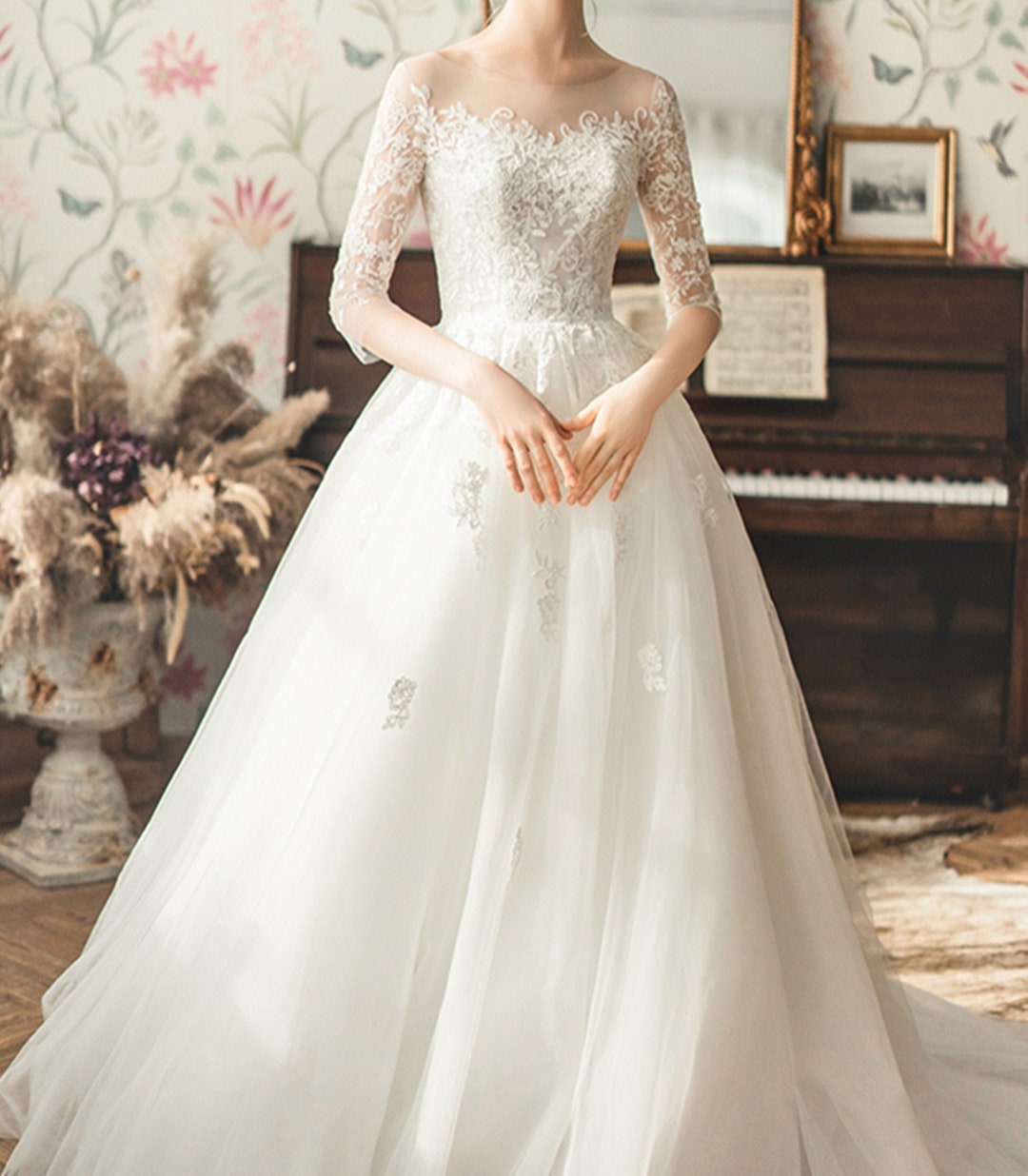 Vintage Ivory Bridal Wedding Dress Romantic Lace Wedding Dress - Etsy