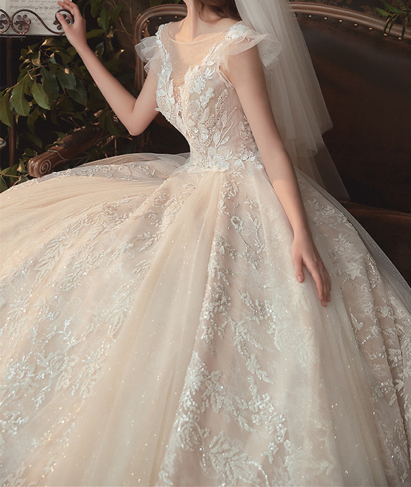 Romantic Lace Applique Bridal Wedding Dress Sparkly Wedding - Etsy