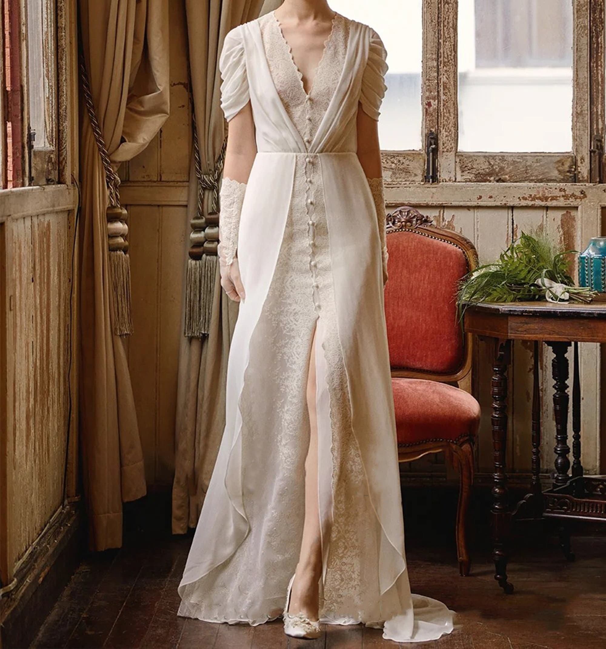 Vintage Bridal Wedding Dress Ivory Lace Wedding Dress hq image